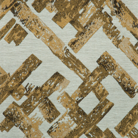 Vista Collection: Haining Textured Rectangular Shards Patterned Furnishing Fabric; 280cm, Gold/White 1