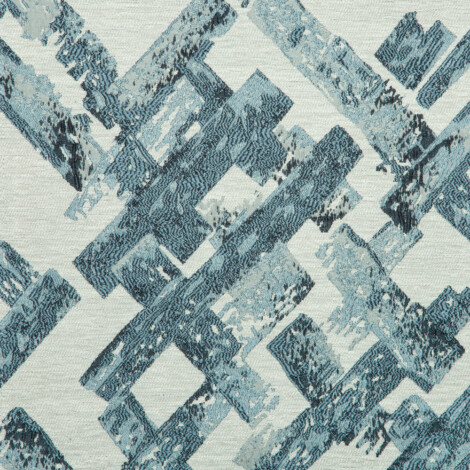 Vista Collection: Haining Textured Rectangular Shards Patterned Furnishing Fabric; 280cm, Light Blue/White 1