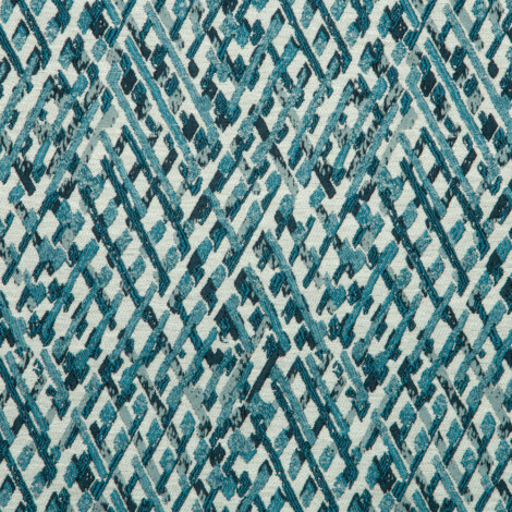 Vista Collection: Haining Textured Diamond Shaped Patterned Furnishing Fabric; 280cm, Turquoise/White 1