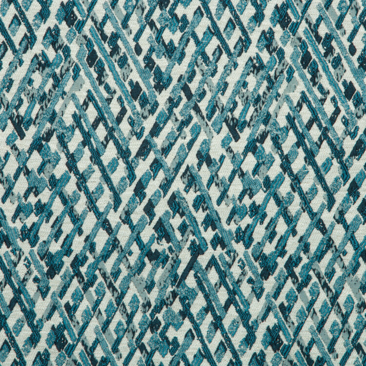 Vista Collection: Haining Textured Diamond Shaped Patterned Furnishing Fabric; 280cm, Turquoise/White