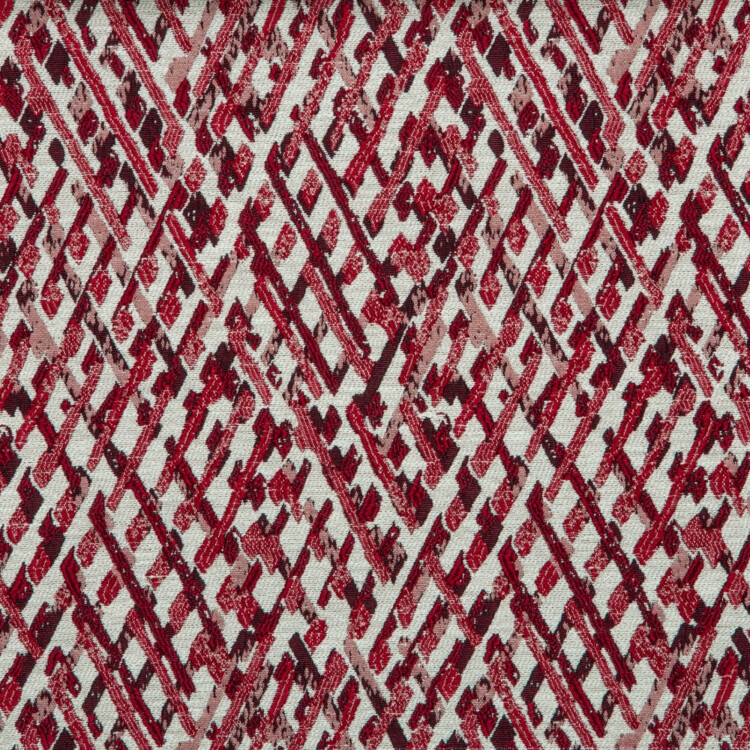 Vista Collection: Haining Textured Diamond Shaped Patterned Furnishing Fabric; 280cm, Maroon/White