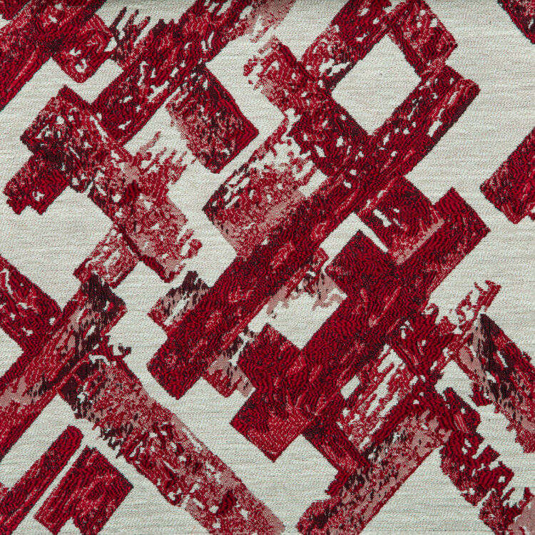 Vista Collection: Haining Textured Rectangular Shards Patterned Furnishing Fabric; 280cm, Maroon/White