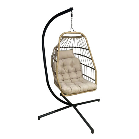 Garden Swing Basket With Cushion; (80x62x108)cm, Natural 1