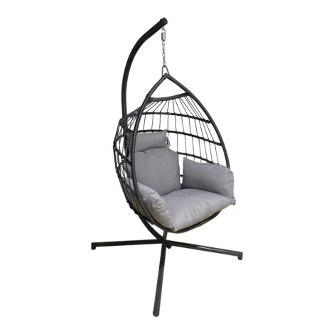 Garden Swing Basket With Cushion; (96x65x124)cm, Grey 1