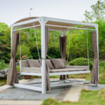 Steel Swing Bed With Shelter And Curtain Set; (236x180x210)cm