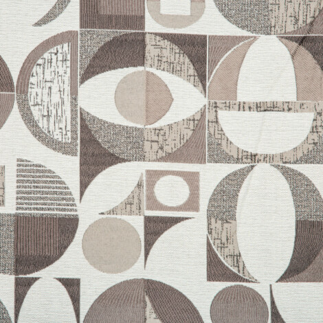 Samara Collection: Round Geometric Textured Patterned Curtain Fabric, 280cm, Light Grey/Off White 1