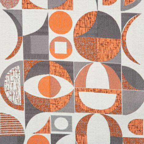 Samara Collection: Round Geometric Textured Patterned Curtain Fabric, 280cm, Orange/Off White 1