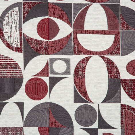 Samara Collection: Round Geometric Textured Patterned Curtain Fabric, 280cm, Maroon Grey/Off White 1