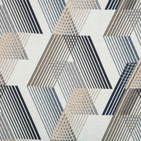 Samara Collection: Geometric Chevron Seamless Patterned Curtain Fabric, 280cm, Navy Blue/Beige/Off White 1
