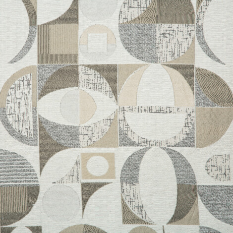 Samara Collection: Round Geometric Textured Patterned Curtain Fabric, 280cm, Grey/Off White 1