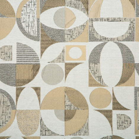 Samara Collection: Round Geometric Textured Patterned Curtain Fabric, 280cm, Light Green/Off White 1