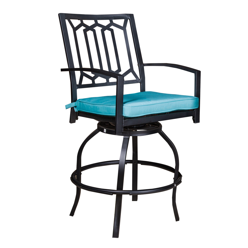 High Level Round Bar Table; (Φ70x99.5)cm  + 2 Bar Chairs, Dark Grey/Blue