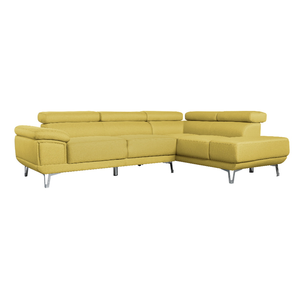 Linen Fabric Corner Sofa + Chaise, Right, Yellow 1