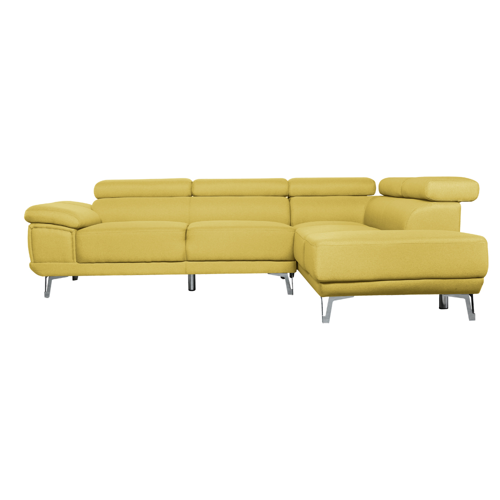 Linen Fabric Corner Sofa + Chaise, Right, Yellow