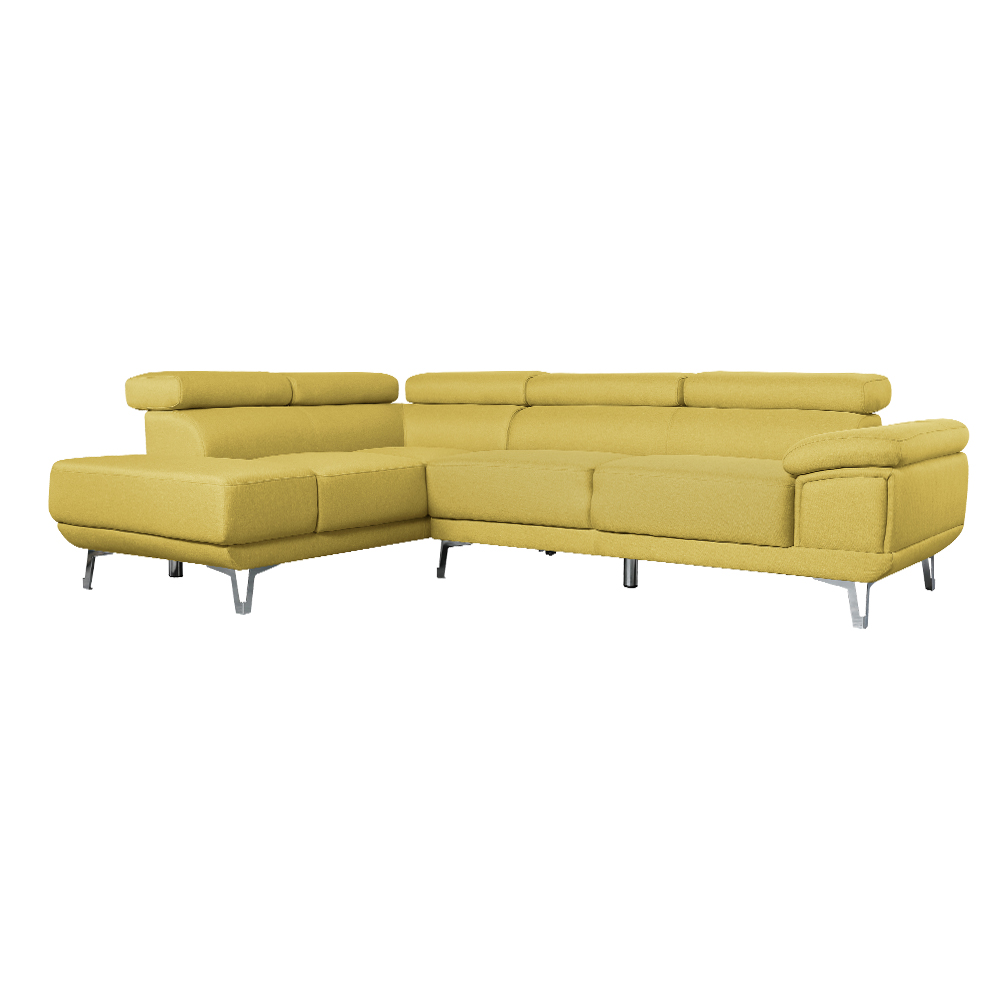 Linen Fabric Corner Sofa + Chaise, Left, Yellow 1