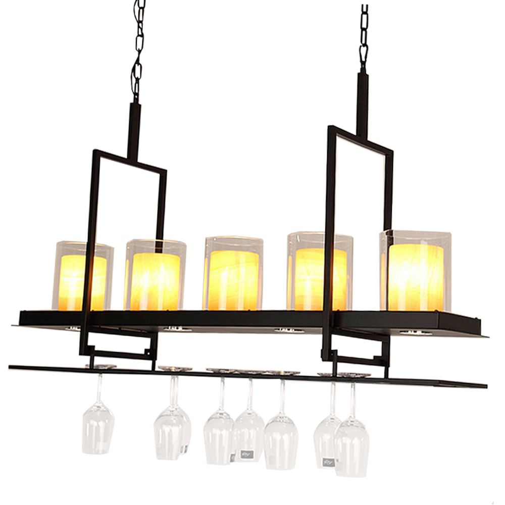 Domus: Glass Ceiling Pendant Lamp, 5 Lights: E27, (D95xW25xH70)cm, Black 1