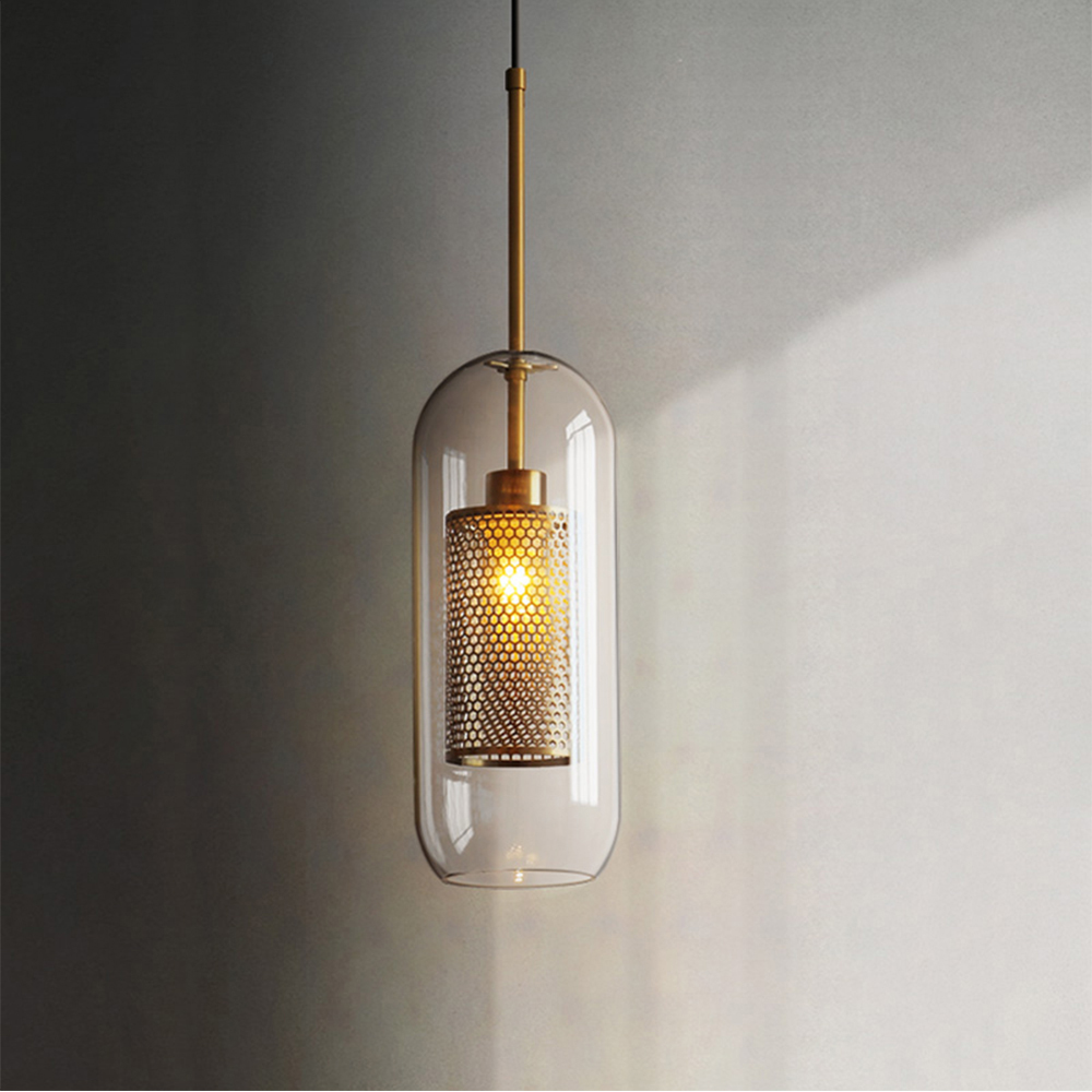 Domus: Glass Ceiling Pendant Lamp: E27, (D15xH42)cm, Transparent