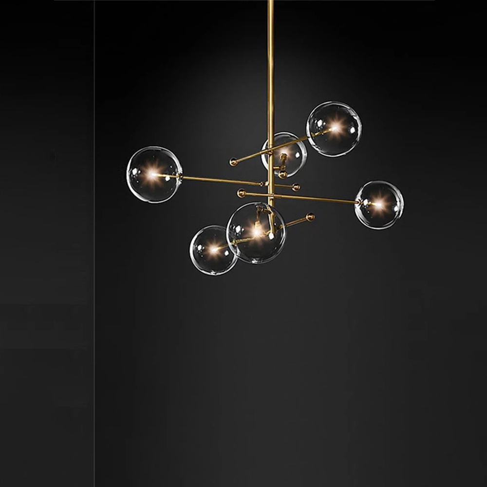 Domus: Glass Ceiling Pendant Lamp, 6 Lights: E27, Black/Gold 1