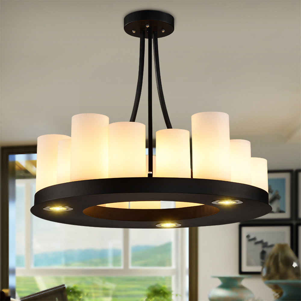 Domus: Vintage Glass Ceiling Pendant Lamp: E27, D50cm, Black/White