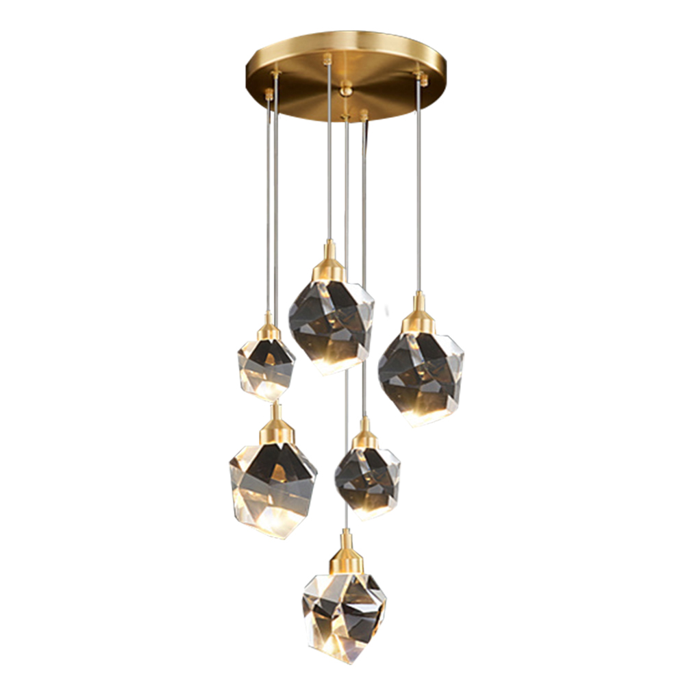 Domus: Crystal/Copper Ceiling Pendant Lamp, 6 Lights: G4, D30cm, Gold 1