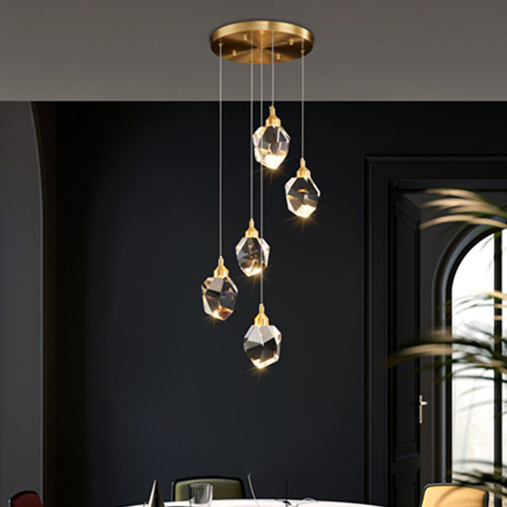 Domus: Crystal/Copper Ceiling Pendant Lamp, 6 Lights: G4, D30cm, Gold