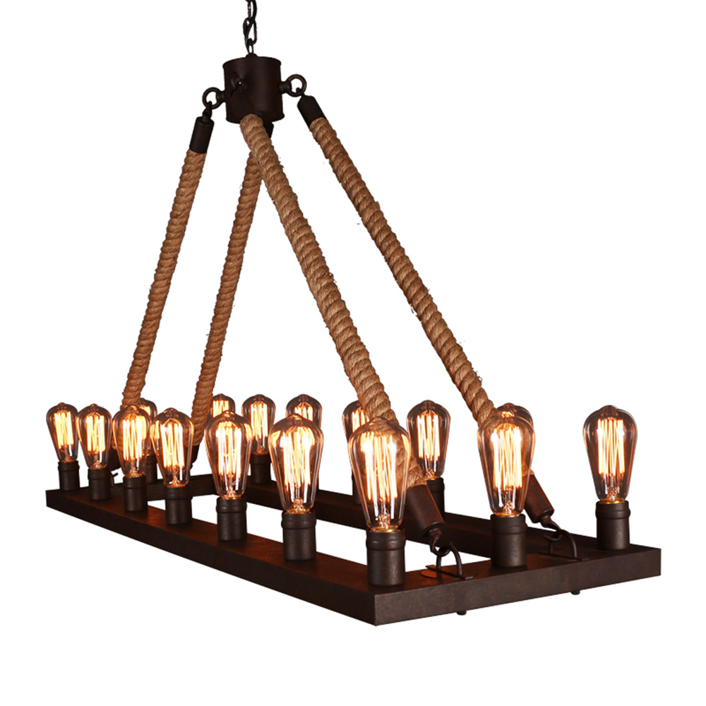 Domus: Hemp Rope/Iron Ceiling Pendant Lamp, 10 Lights: AC85-265V, (W80xD40xH72)cm, E27, Black 1