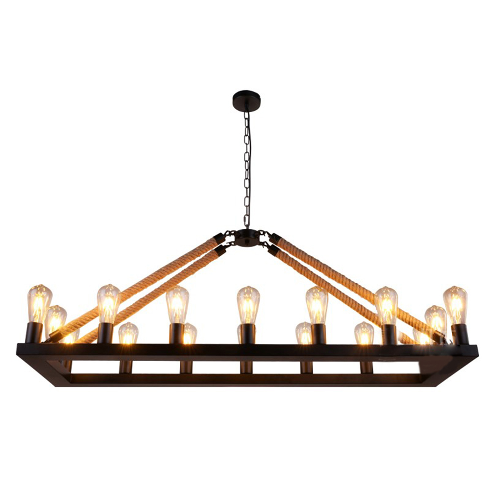 Domus: Hemp Rope/Iron Ceiling Pendant Lamp, 10 Lights: AC85-265V, (W80xD40xH72)cm, E27, Black