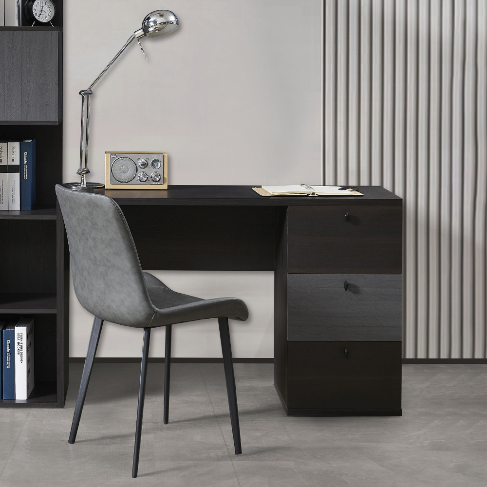 Home Office Desk; (120x39.8x76)cm, Dark Oak/F.Blue