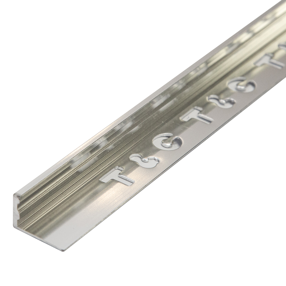 Aluminium L Shaped Tile edge Trim: Silver Polished 2.4mts x 12mm