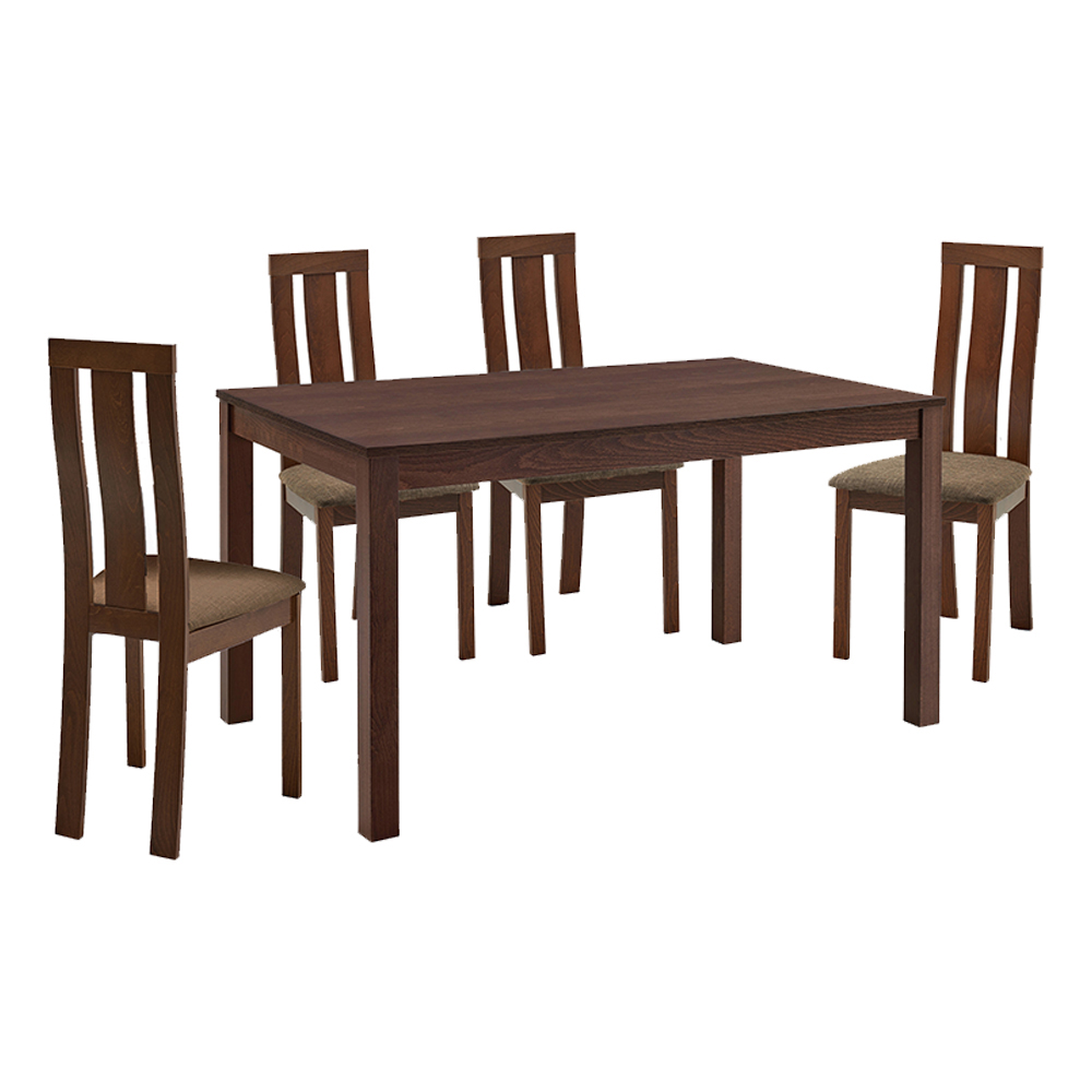 Dining Table -Veneer Top; (120x75x74)cm + 4 Side Chairs, Burn Beech/G