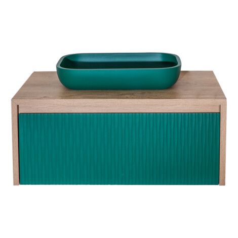 Bathroom Furniture Set: 1 Lambda Cabinet, 1 Drawer 80cm + 1 Masai Basin; (52×32)cm, Natural Oak/Garden M 1
