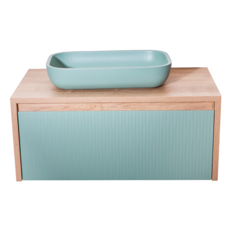 Bathroom Furniture Set: 1 Lambda Cabinet, 1 Drawer 80cm + 1 Masai Basin; (52×32)cm, Natural Oak/Leaf Matt 1