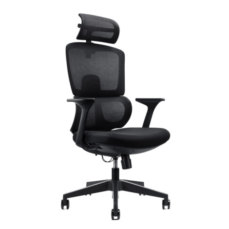 High Back Office Chair With Head Rest, Mesh/Fabric, Black 1