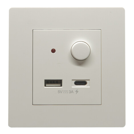 Domus: One Gang Double USB A & C Fast charger Socket: 5V, 3