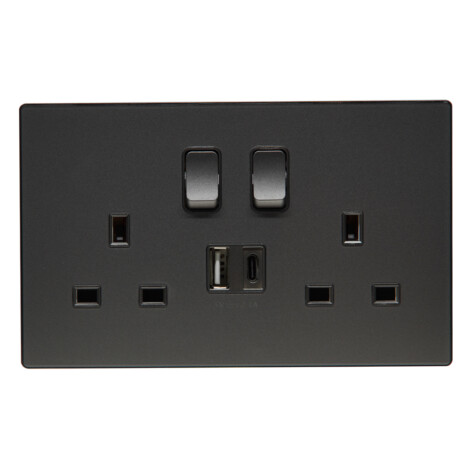 Domus: Twin 13A Socket With Double USB A & C charger, Brushed Silver 1