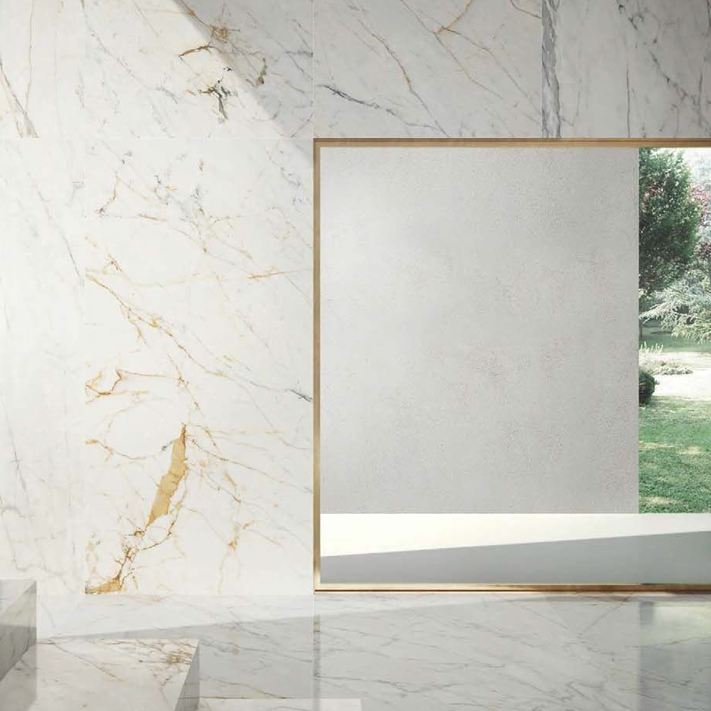 Grande Marble Look Golden White Lux M8AH: Polished Porcelain Tile; (120.0x240.0)cm, Grey/Brown