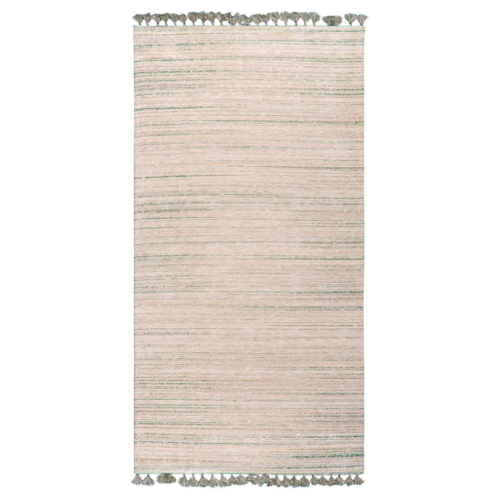 Cizm: Kilim Tasseled Carpet Rug; (160×230)cm, Green/Brown 1