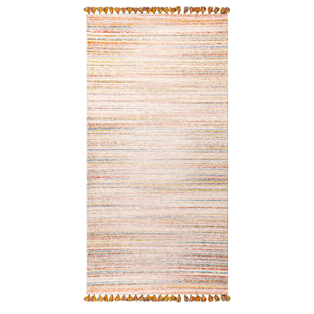 Cizm: Kilim Tasseled Carpet Rug; (160×230)cm, Peach/Blue/Cream 1