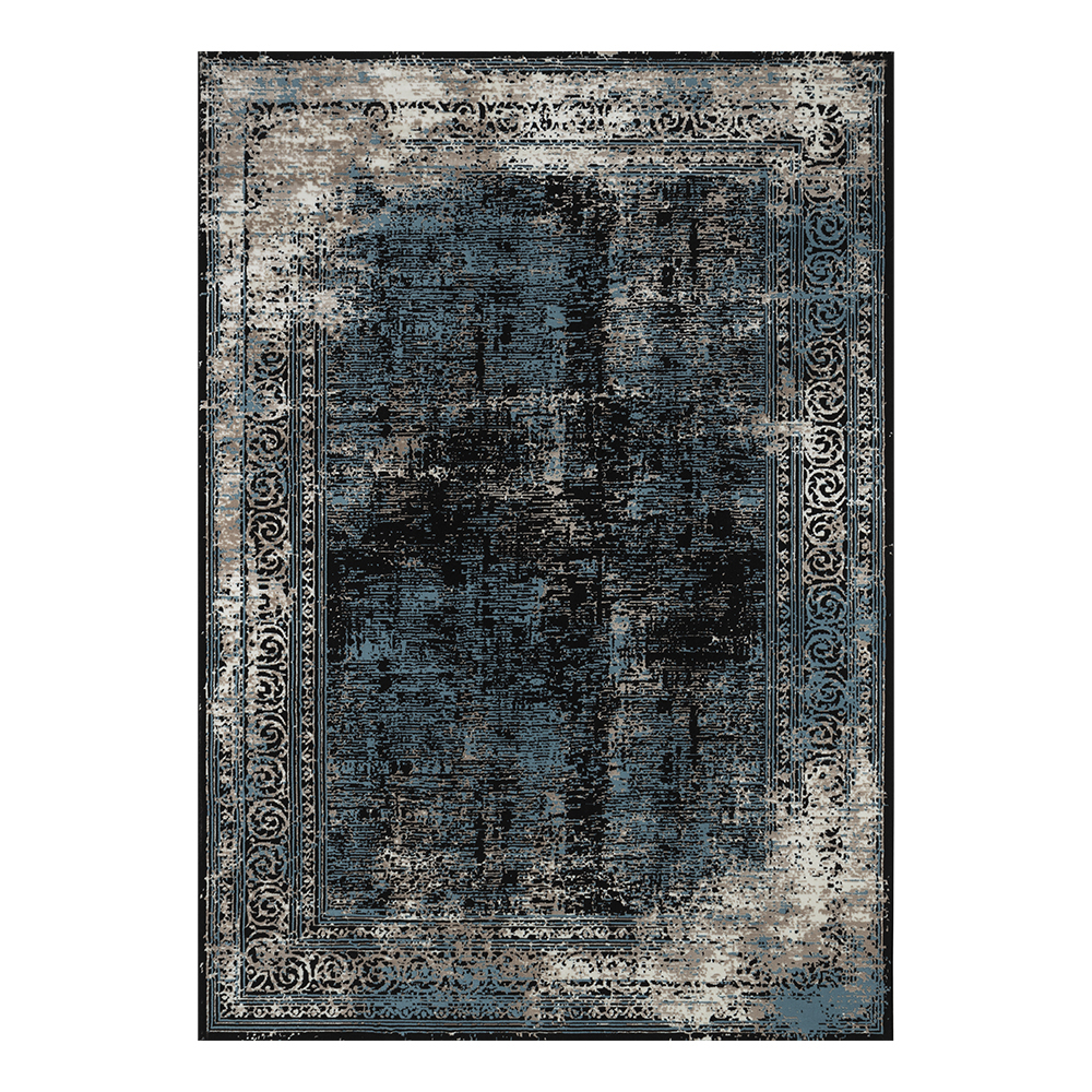 Ufuk: Retro Abstract Pattern Carpet Rug; (240×340)cm, Blue/Grey 1