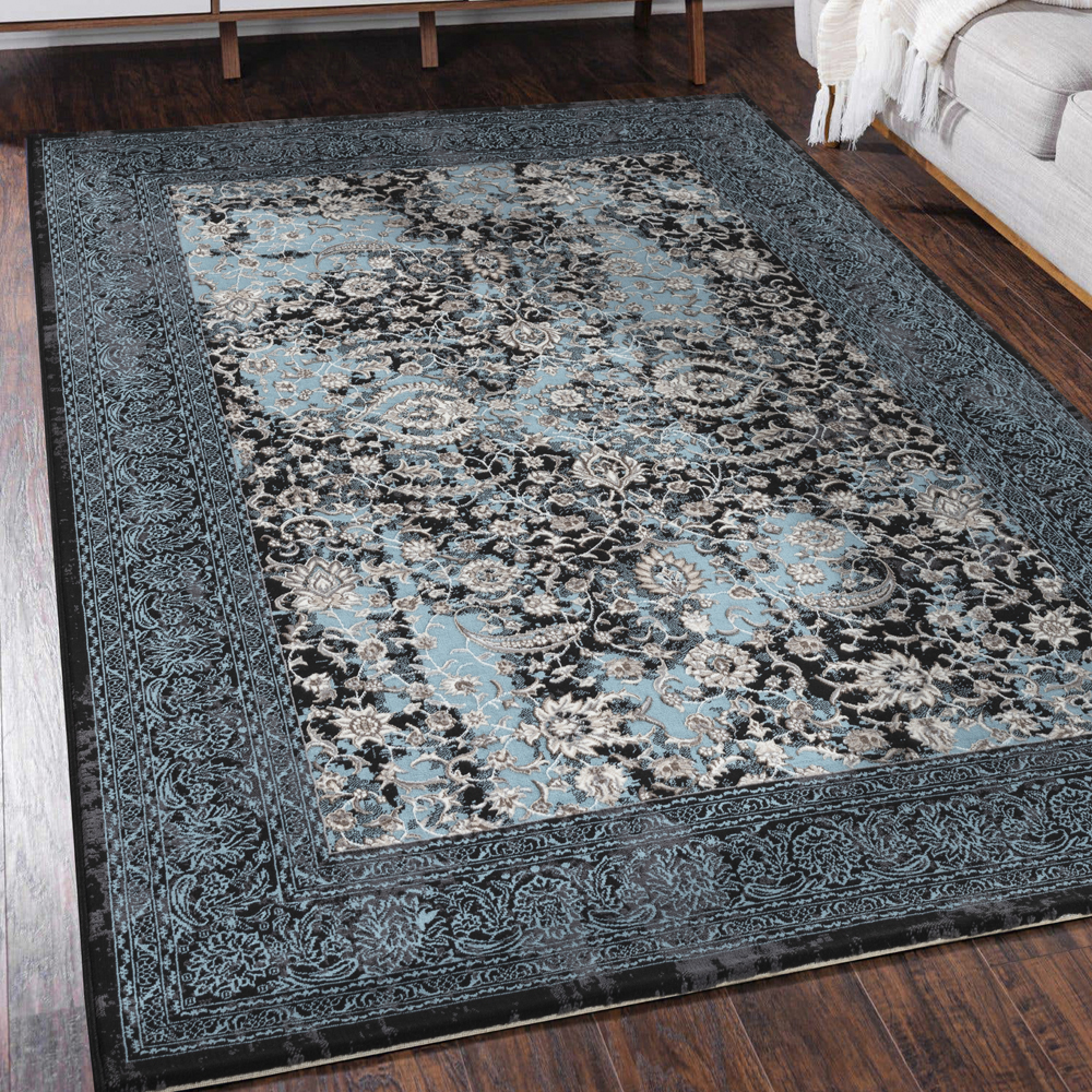 Ufuk: Retro Damask Pattern Carpet Rug; (240x340)cm, Blue
