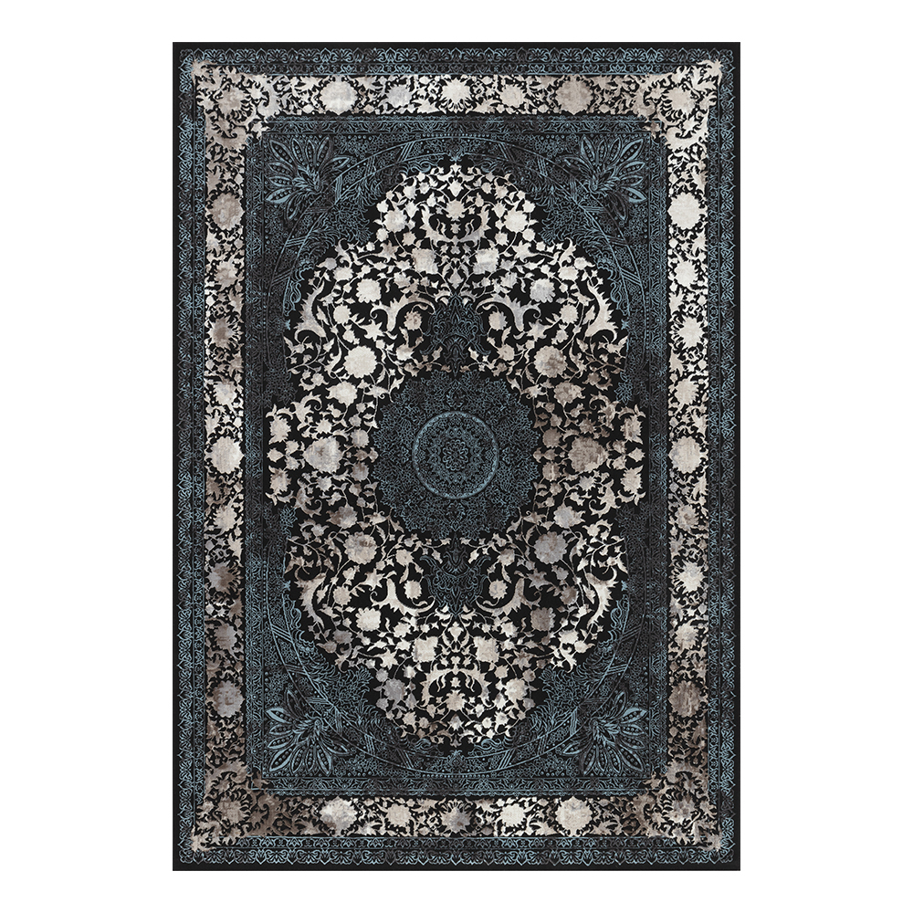Ufuk: Retro Central Medallion Pattern Carpet Rug; (240×340)cm, Blue 1