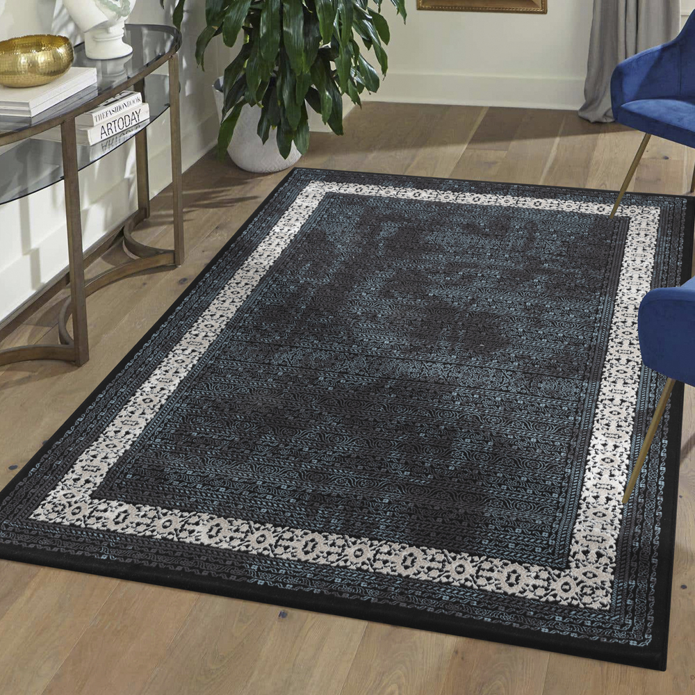 Ufuk: Retro Tribal Pattern Carpet Rug; (200x290)cm, Onyx