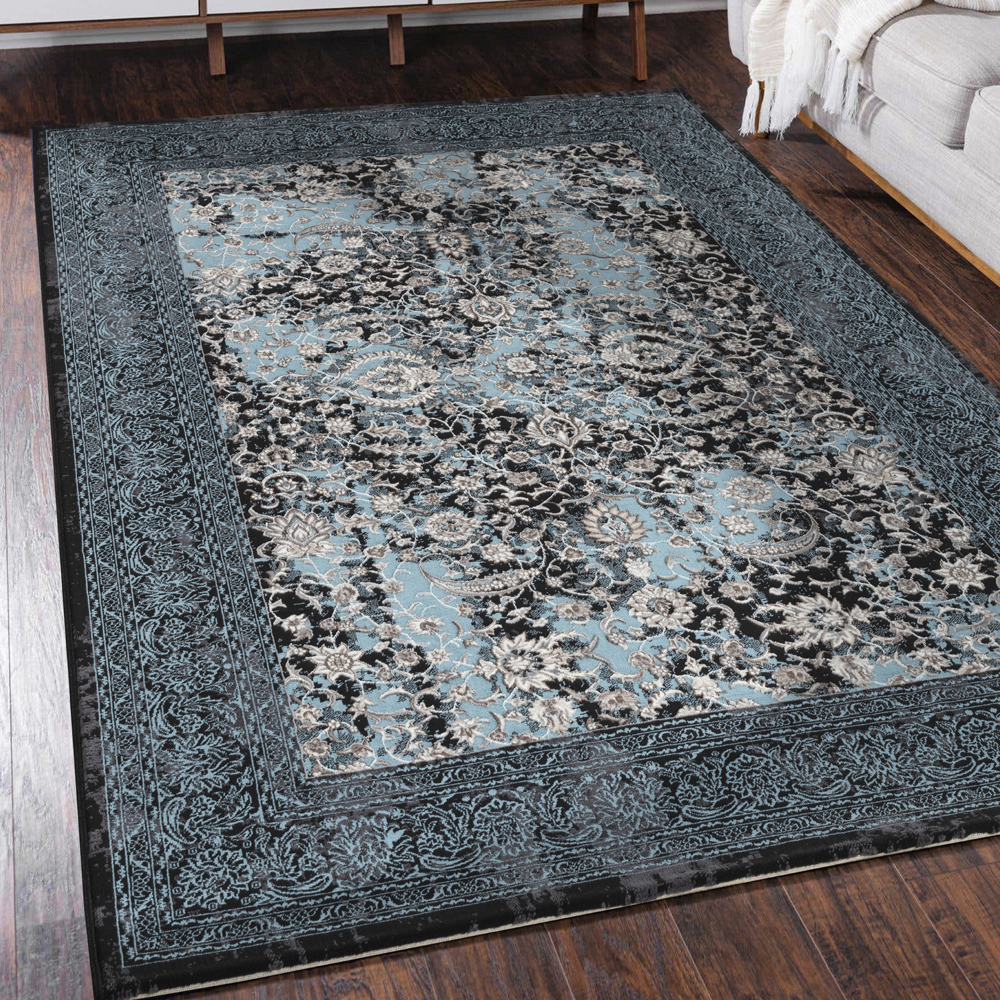 Ufuk: Retro Damask Pattern Carpet Rug; (200x290)cm, Blue