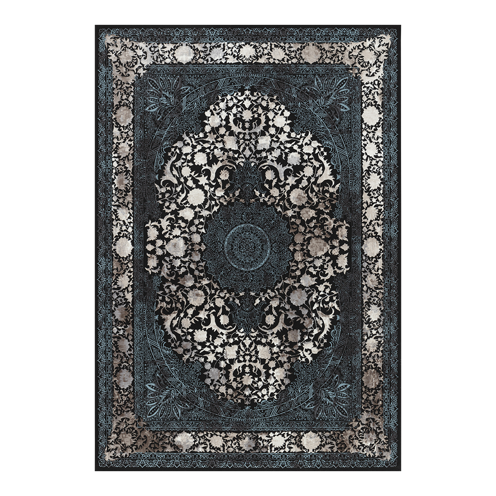 Ufuk: Retro Central Medallion Pattern Carpet Rug; (200×290)cm, Blue 1
