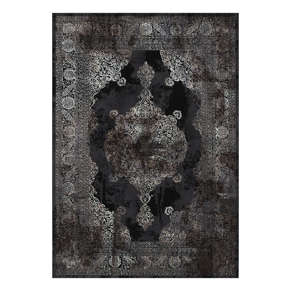 Ufuk: Retro Central Medallion Pattern Carpet Rug; (200×290)cm, Grey 1