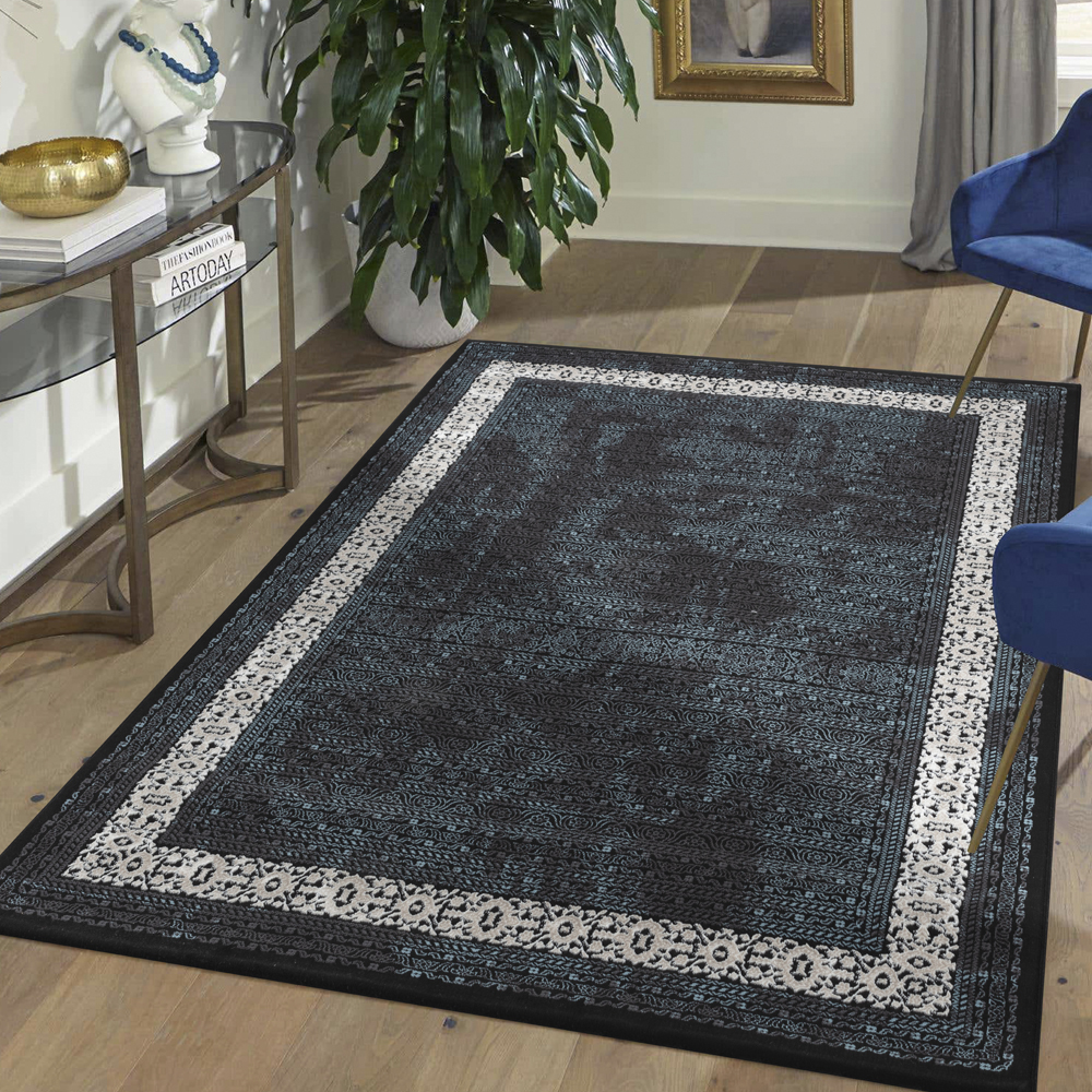 Ufuk: Retro Tribal Pattern Carpet Rug; (160x230)cm, Onyx