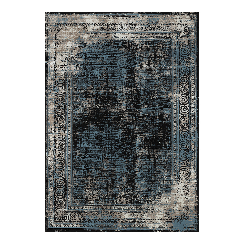 Ufuk: Retro Abstract Pattern Carpet Rug; (100×300)cm, Blue/Grey 1