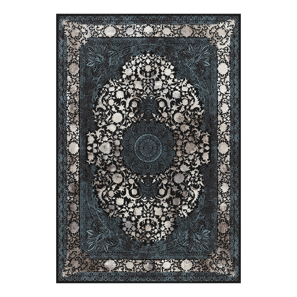 Ufuk: Retro Central Medallion Pattern Carpet Rug; (100×300)cm, Blue 1