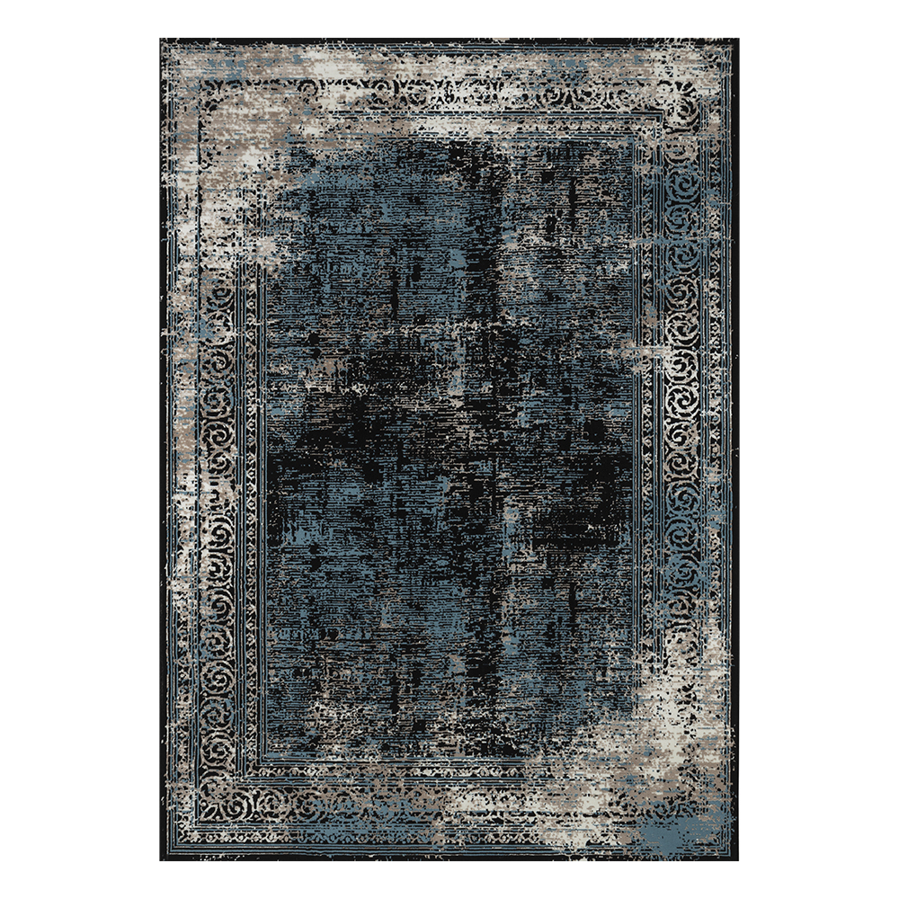 Ufuk: Retro Abstract Pattern Carpet Rug; (100×400)cm, Blue/Grey 1