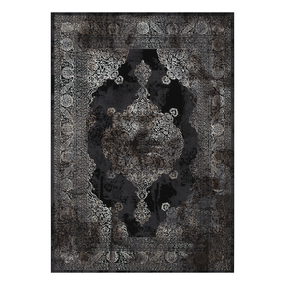 Ufuk: Retro Central Medallion Pattern Carpet Rug; (100×400)cm, Grey 1